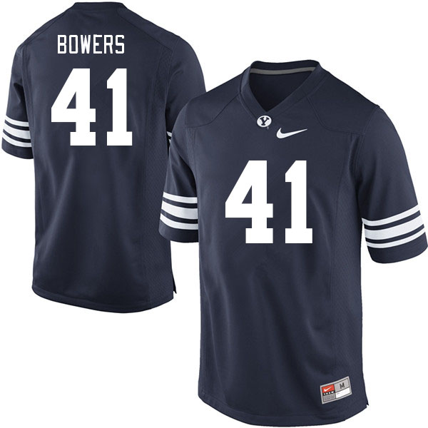 Men #41 Jackson Bowers BYU Cougars College Football Jerseys Stitched Sale-Navy